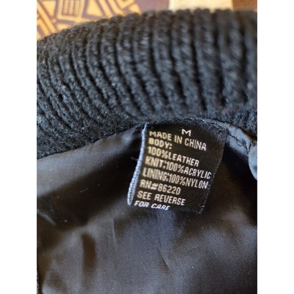 Vintage Cactus Black Leather Front Zip Knit Sweater Bomber Jacket, Men's Medium - Picture 3 of 13